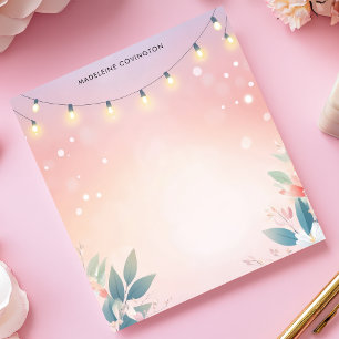 Bloco De Notas Luzes de Corda Floral Pastel Nome Personalizado