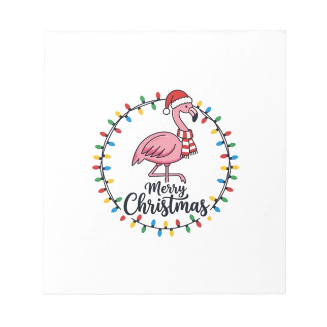 Bloco De Notas Luzes de Natal de Flamingo Feriado (Frente)