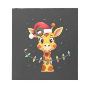 Bloco De Notas Luzes de Natal de Girafa Fofa Chapéu de Papai Noel