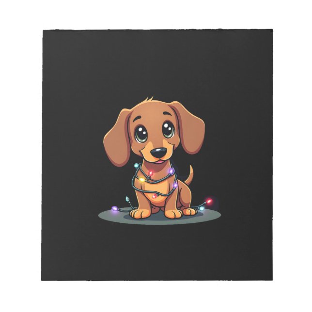 Bloco De Notas Luzes de Natal para Dachshund (1) (Frente)