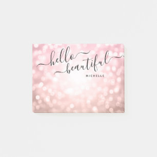 Bloco De Notas Luzes Douradas personalizadas "Hello Beautiful"
