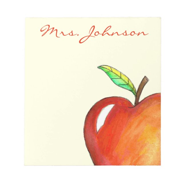 Bloco De Notas Maçã Vermelha Personalizada para a Escola de Profe (Frente)