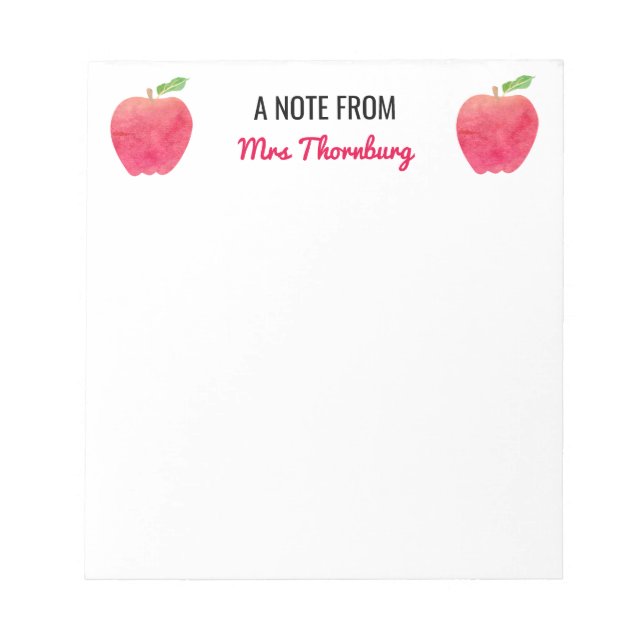 Bloco De Notas Maçã Vermelha Uma Nota Do Professor Personalizado (Frente)