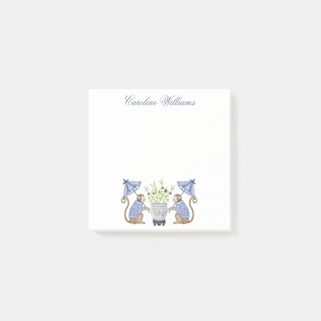 Bloco De Notas Macacos Chinoiserie Aquarela Personalizados (Frente)