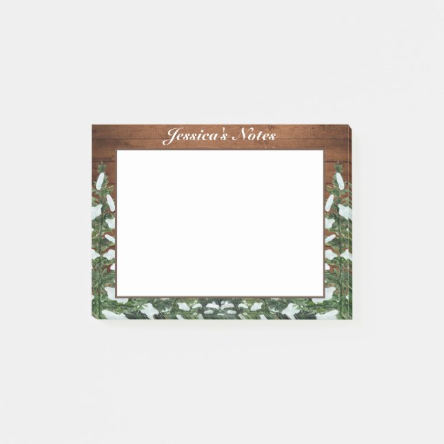 Bloco De Notas Madeira de Pinho Florestal Nevado Personalizado (Frente)