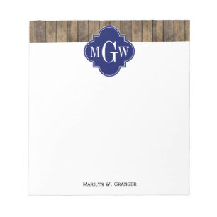 Bloco De Notas Madeira rústica L marinho Quatrefoil 3 M'gram das