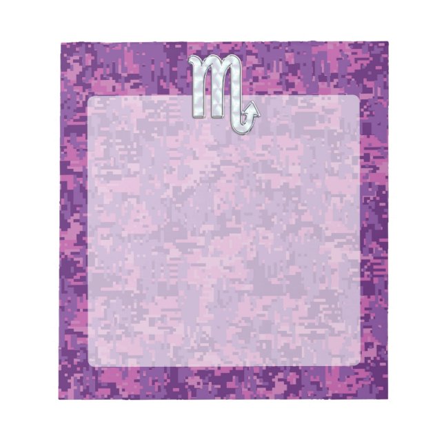Bloco De Notas Mãe de Pearl Scorpio Zodiac Digital Camo (Frente)