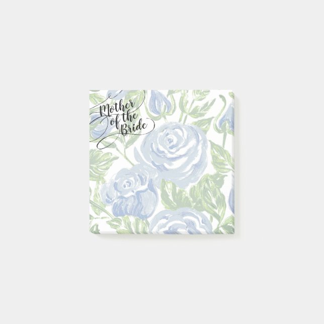 Bloco De Notas Mãe Floral do Rosa Azul de Script Moderno Bride (Frente)