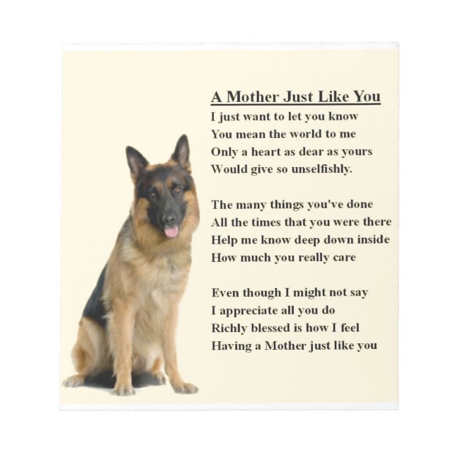 Bloco De Notas Mãe Poema - Design German shepherd (Frente)