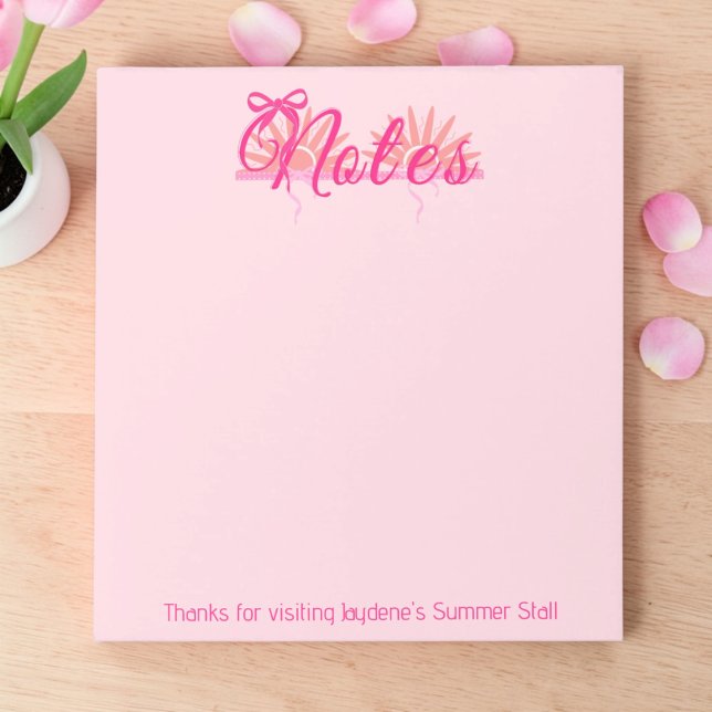 Bloco De Notas Magentia e Laço Rosa com Explosão de Sol (Soft pink colors for home or corporate giveaway. Promote your small business with style. )
