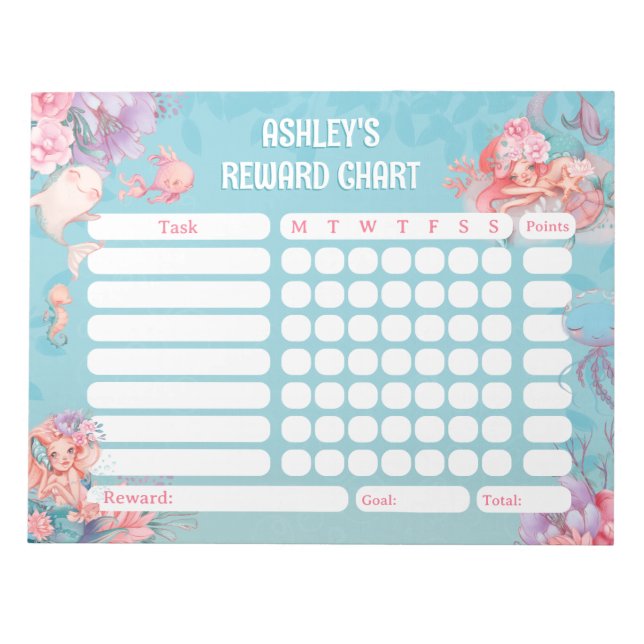 Bloco De Notas Magical Mermaids Reward Chore Chart for Kids (Frente)