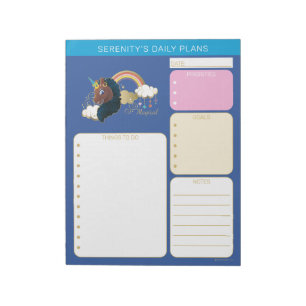Bloco De Notas Magical o Unicórnio Arco-íris e Nuvens Design