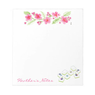 Bloco De Notas Mahjong Aquarela Flores Floridas NOME