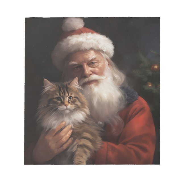 Bloco De Notas Maine Coon Com o Papai Noel Natal Festivo  (Frente)