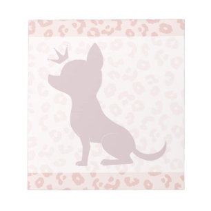 Bloco De Notas Majestoso Chihuahua em Estampa de Leopardo Rosa