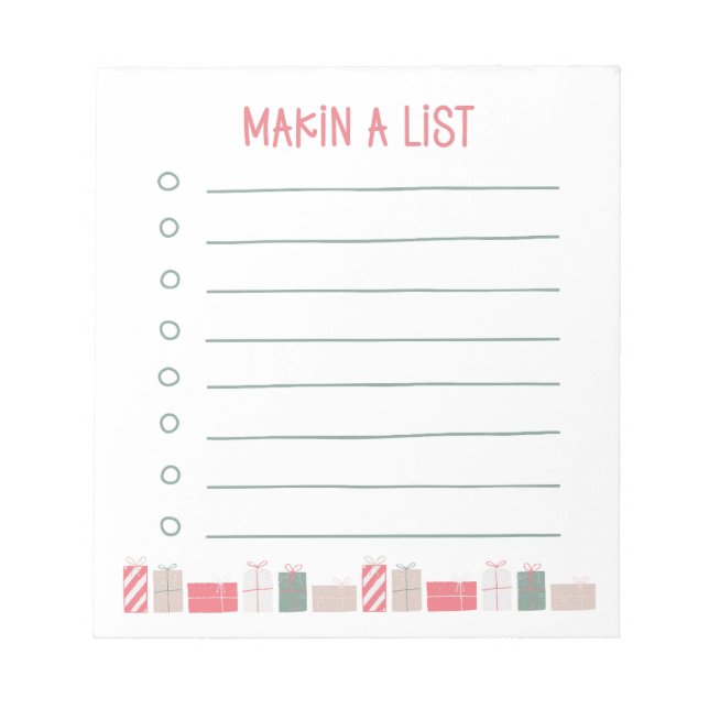 Bloco De Notas Making A List | Christmas Shopping Gift Notepad (Frente)