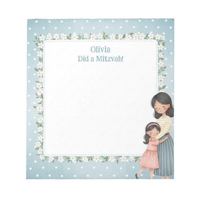 Bloco De Notas Mamãe e Filha Hug Personalizaram Mitzvah (Frente)