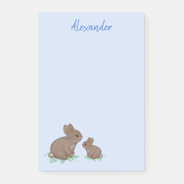 Bloco De Notas Mamãe Fofa com Bebê Coelho em Azul Clover (Frente)