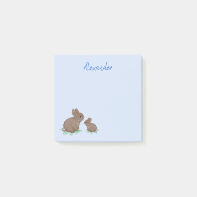 Bloco De Notas Mamãe Fofa e Coelhinho Bebê no Azul Clover (Frente)