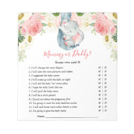 Bloco De Notas Mamãe ou Pai adivinha quem disse jogo de chá de fr