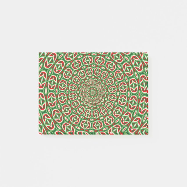 Bloco De Notas Mandala de Natal Verde e Vermelho com Duas Tonalid (Frente)