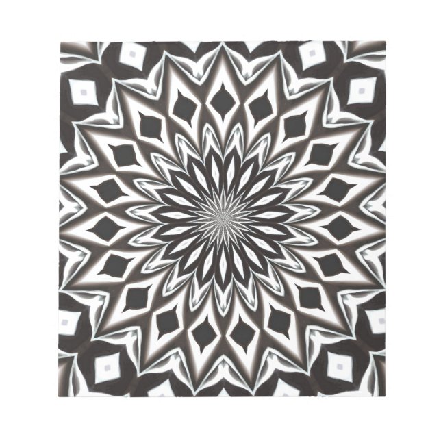 Bloco De Notas Mandala decorativa preto e branco (Frente)