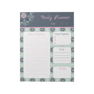 Bloco De Notas Mandala Floral Rosa Turquesa Moderna Diário a Faze