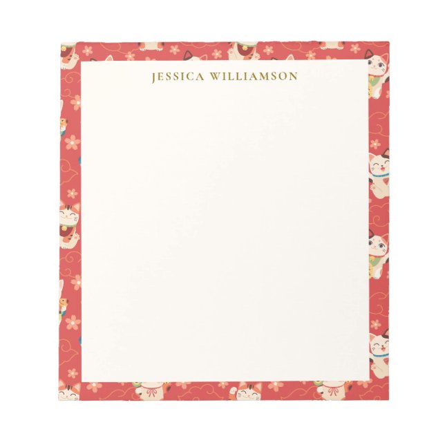 Bloco De Notas Maneki Neko Lucky Cats Personalized Name (Frente)