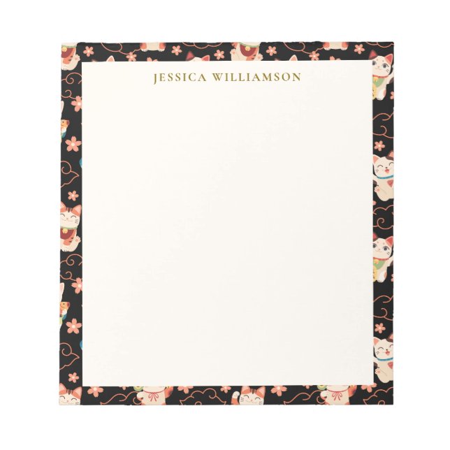 Bloco De Notas Maneki Neko Lucky Cats Personalized Name (Frente)