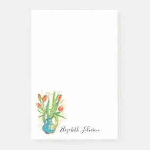 Bloco De Notas Manuais de Tulips de Vase Floral de Aquarela Monog