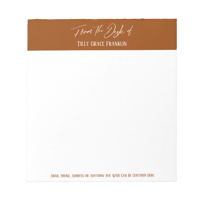 Bloco De Notas Manuscrito da mesa de laranja escuro queimado (Frente)