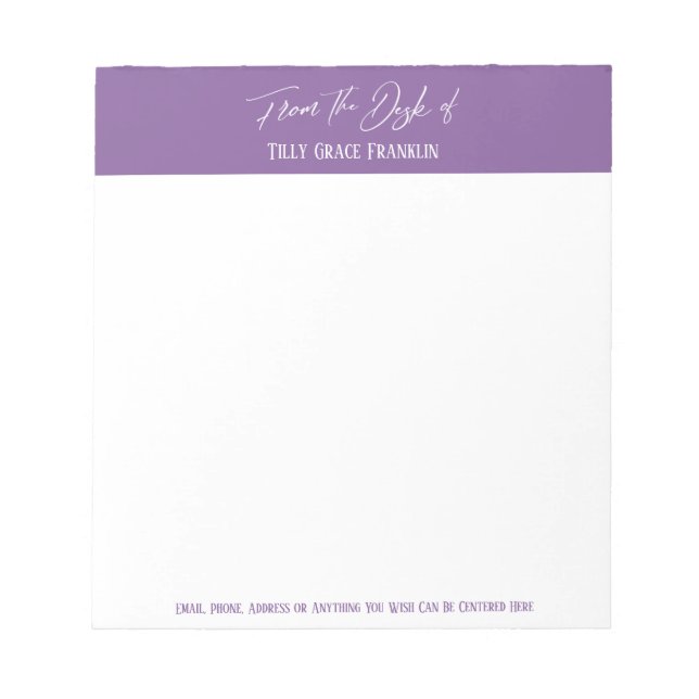 Bloco De Notas Manuscrito da mesa de roxo (Frente)