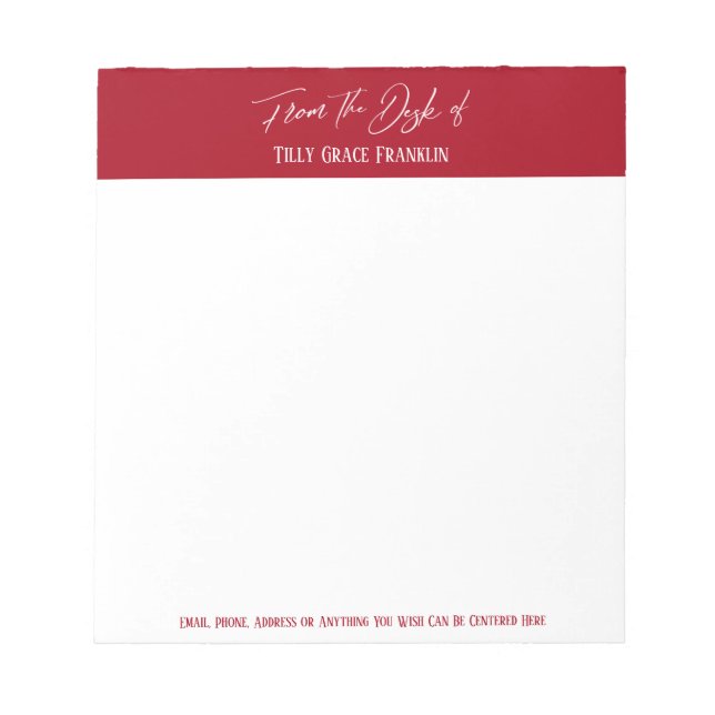 Bloco De Notas Manuscrito da mesa de vermelho escuro (Frente)