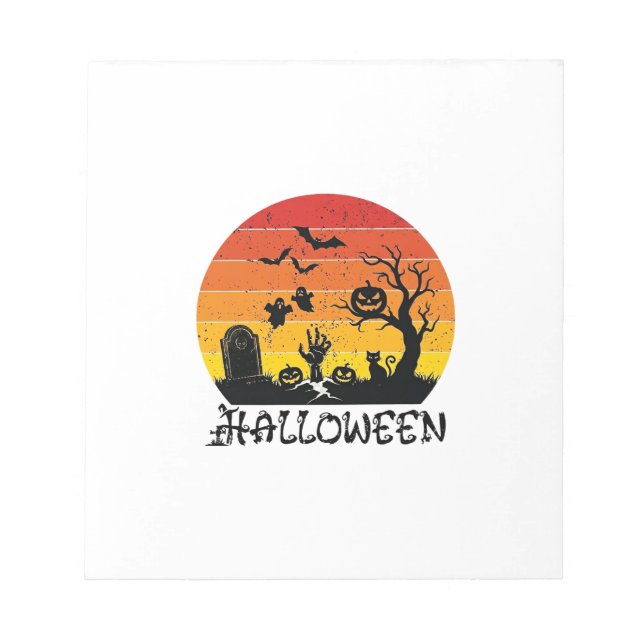 Bloco De Notas Mão de Zumbi de Halloween Lápide Árvore Gato Preto (Frente)