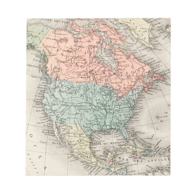 Bloco De Notas Mapa antigo da América do Norte (Frente)