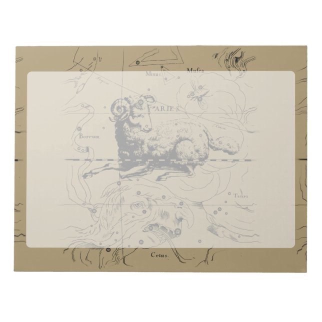 Bloco De Notas Mapa da constelação de Vintage Aries Hevelius 1690 (Frente)