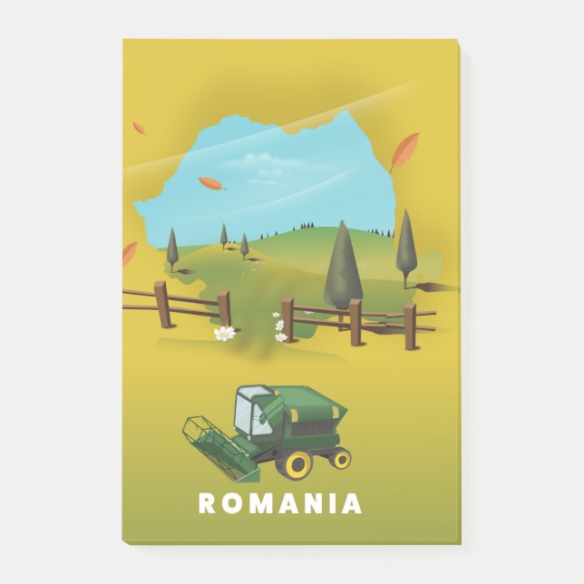 Bloco De Notas Mapa da Romênia - poster de impressão ilustrado. (Frente)
