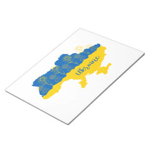 Bloco De Notas Mapa da Ucrânia com girassol e bandeira ucraniana