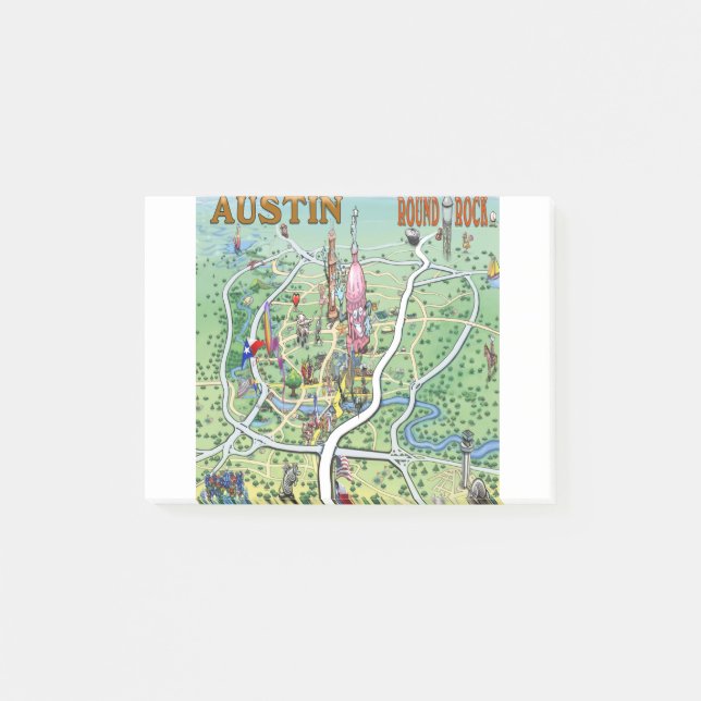 Bloco De Notas Mapa de diversão de Austin Round Rock Texas (Frente)