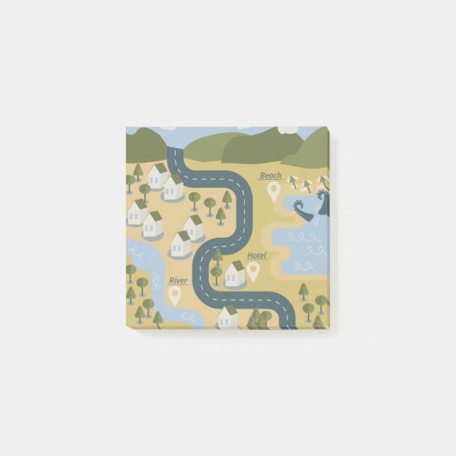 Bloco De Notas mapa de viagem de férias do cenário de cartoon na  (Frente)
