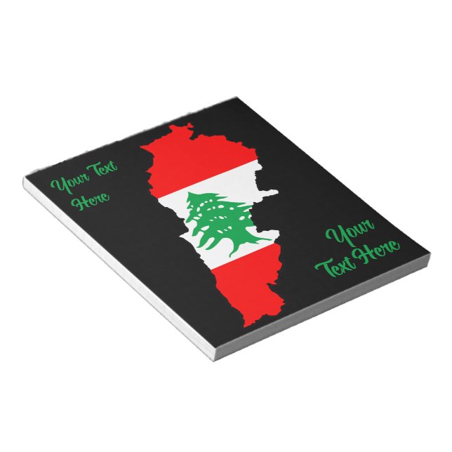 Bloco De Notas Mapa do Líbano com Bandeira (Inclinado)