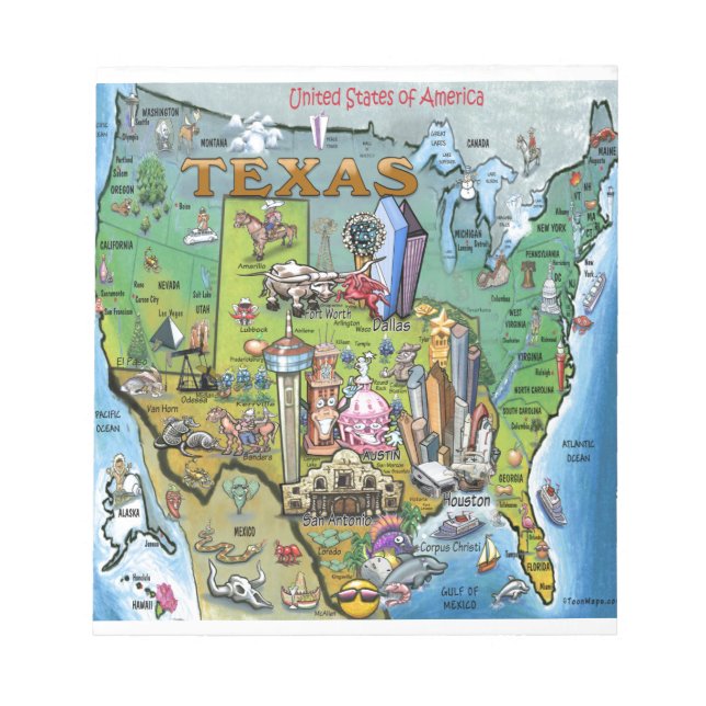 Bloco De Notas Mapa do Texas USA (Frente)
