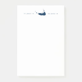 Bloco De Notas Mapa e Coordenadas da Ilha Nantucket Azul de marin
