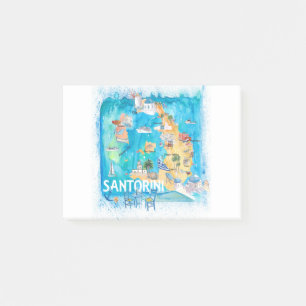 Bloco De Notas Mapa ilustrado da Grécia Santorini com as estrada