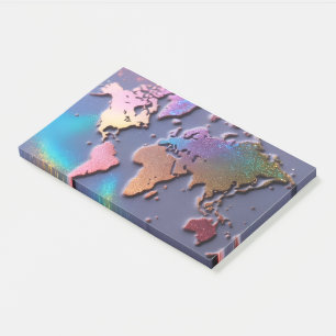 Bloco De Notas Mapa Mundial Colorido 3D Brilhante com Glitter
