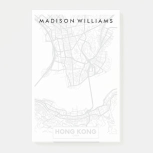 Bloco De Notas Mapa preto e branco da cidade de Hong Kong, China