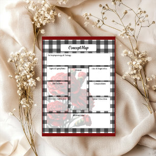 Bloco De Notas Mapa Preto n Branco Floral Gingham_ Concept