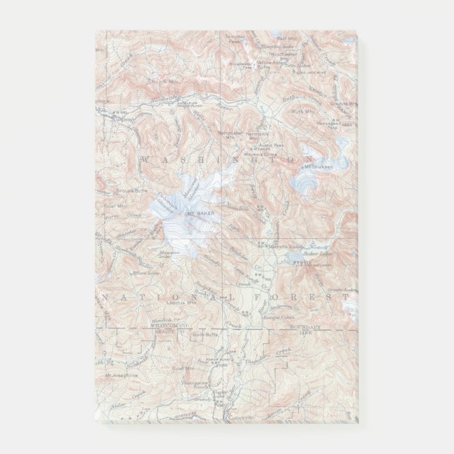 Bloco De Notas Mapa Topográfico Antigo Monte Baker (Frente)