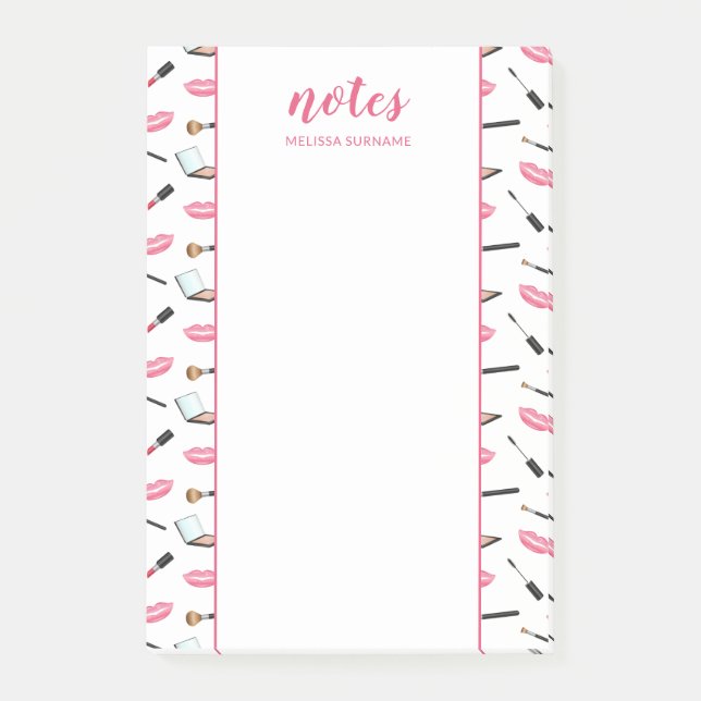 Bloco De Notas Maquiagem Com Lábios Rosas & Título Personalizado  (Frente)
