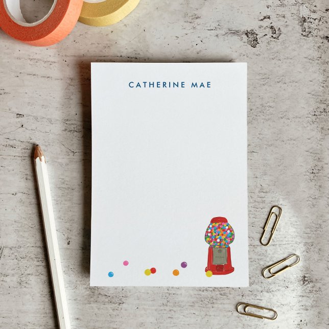 Bloco De Notas Máquina de Bala de Gude Vermelha Chiclete em Bolha (Red Gumball Machine Candy Bubble Gum Post-it Notes)